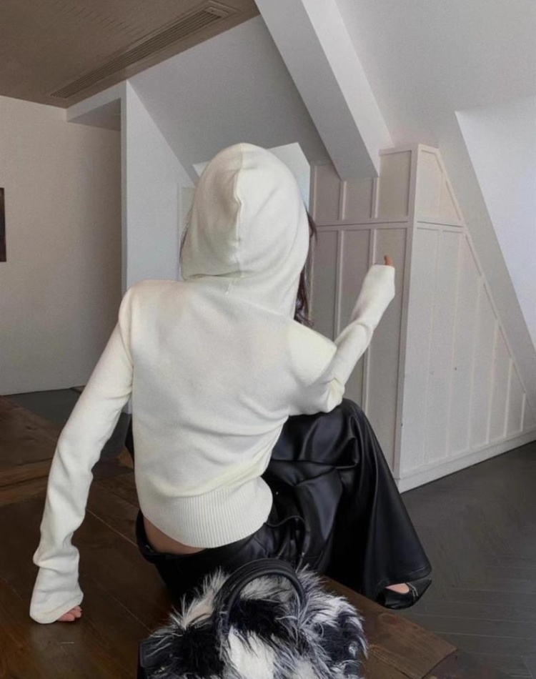 Yellow short slim tops thin V-neck hooded sweater