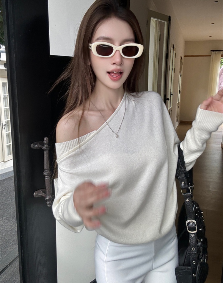 Temperament lazy tops strapless splice sweater for women