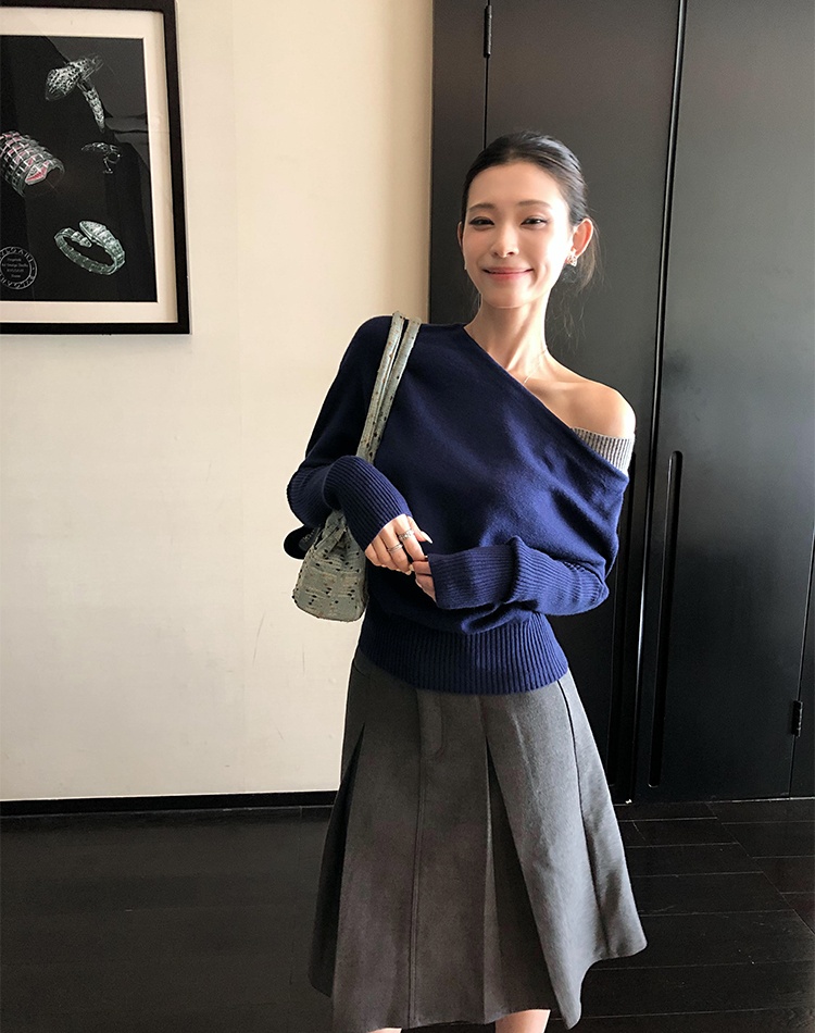 Temperament lazy tops strapless splice sweater for women