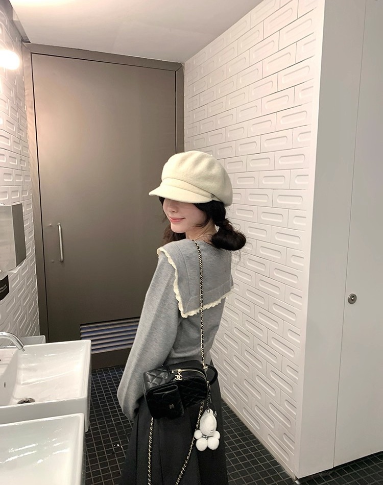 Autumn maiden slim sweater navy collar lace long sleeve tops