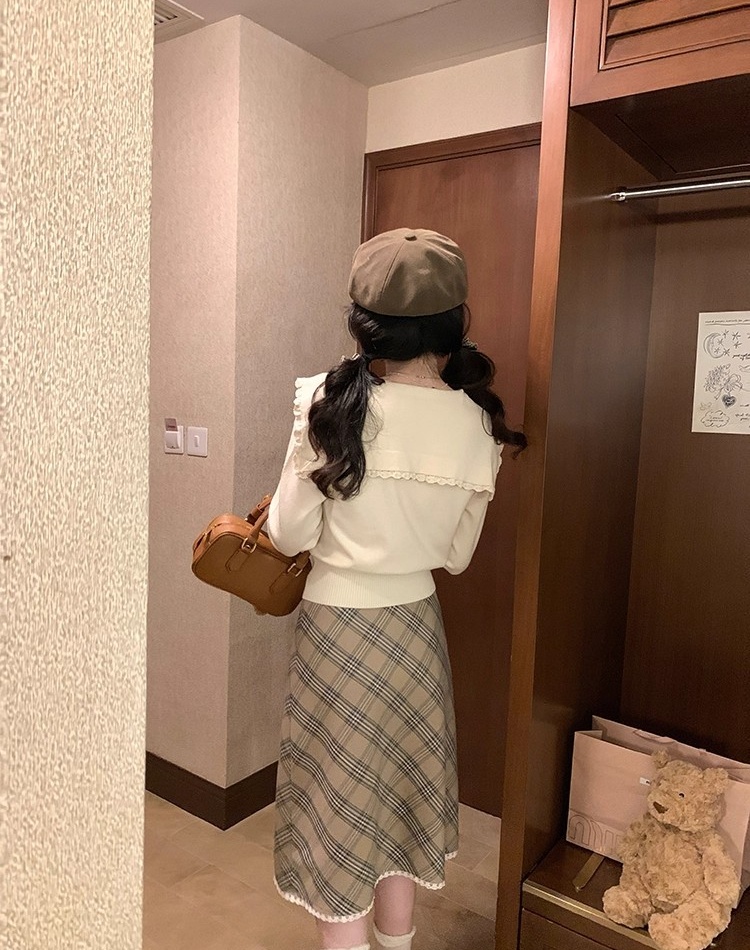 Autumn maiden slim sweater navy collar lace long sleeve tops