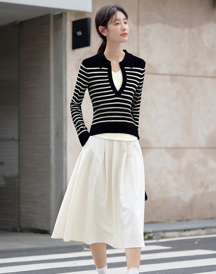 Korean style slim sweater autumn stripe tops for women