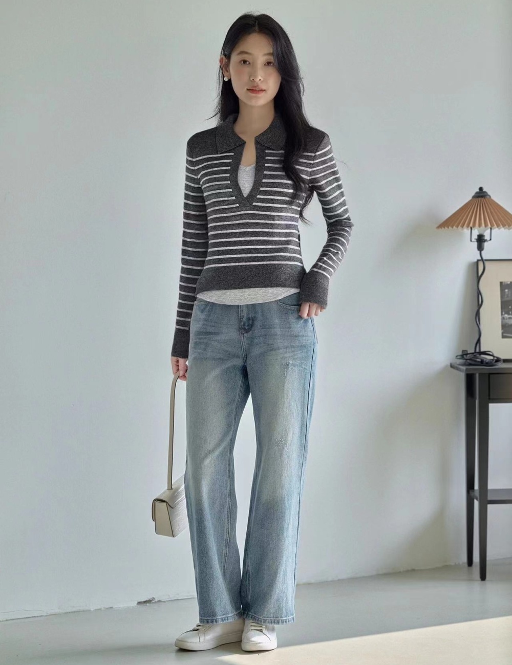 Korean style slim sweater autumn stripe tops for women