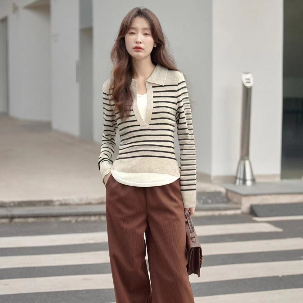 Korean style slim sweater autumn stripe tops for women
