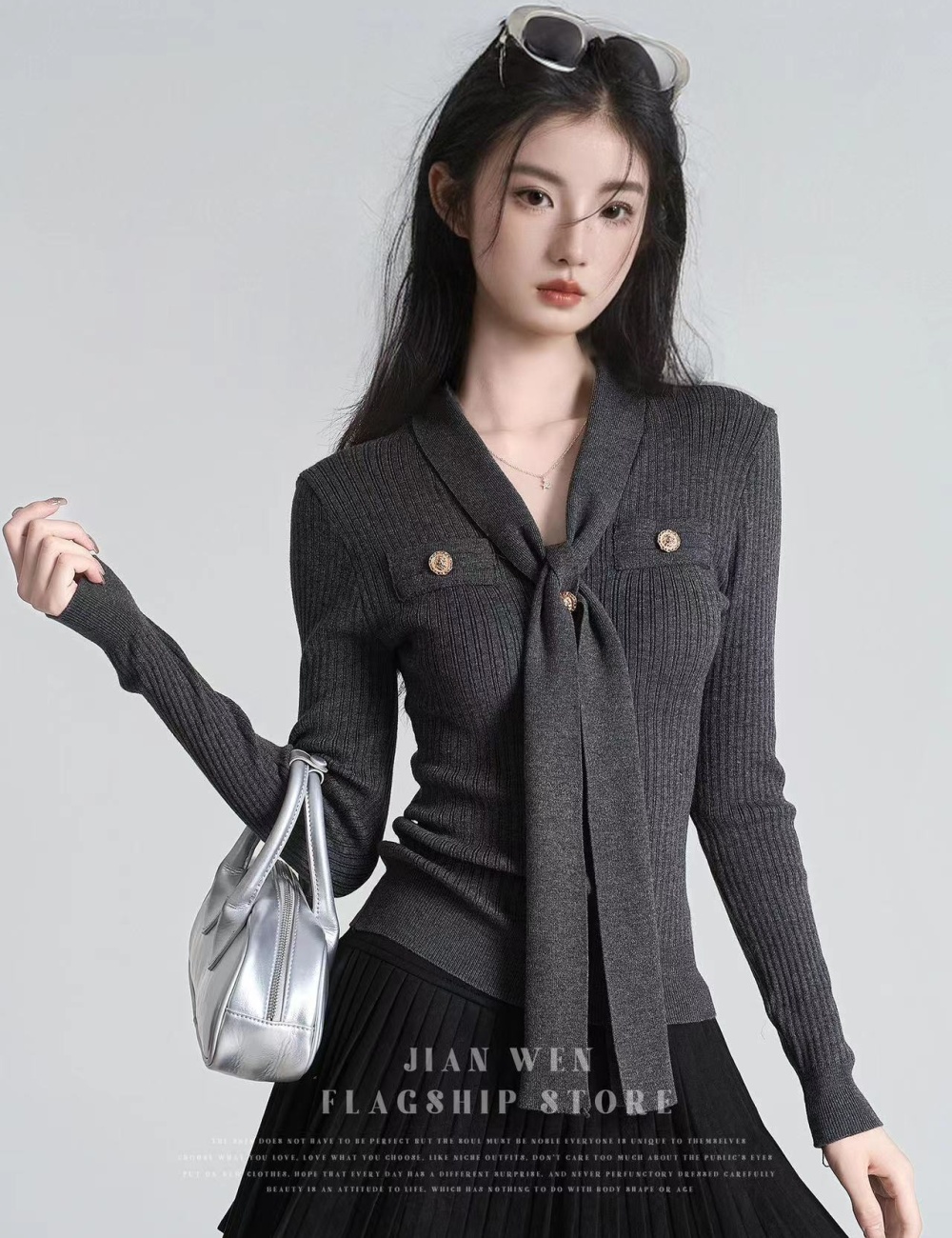 V-neck sweater bandage tops for women