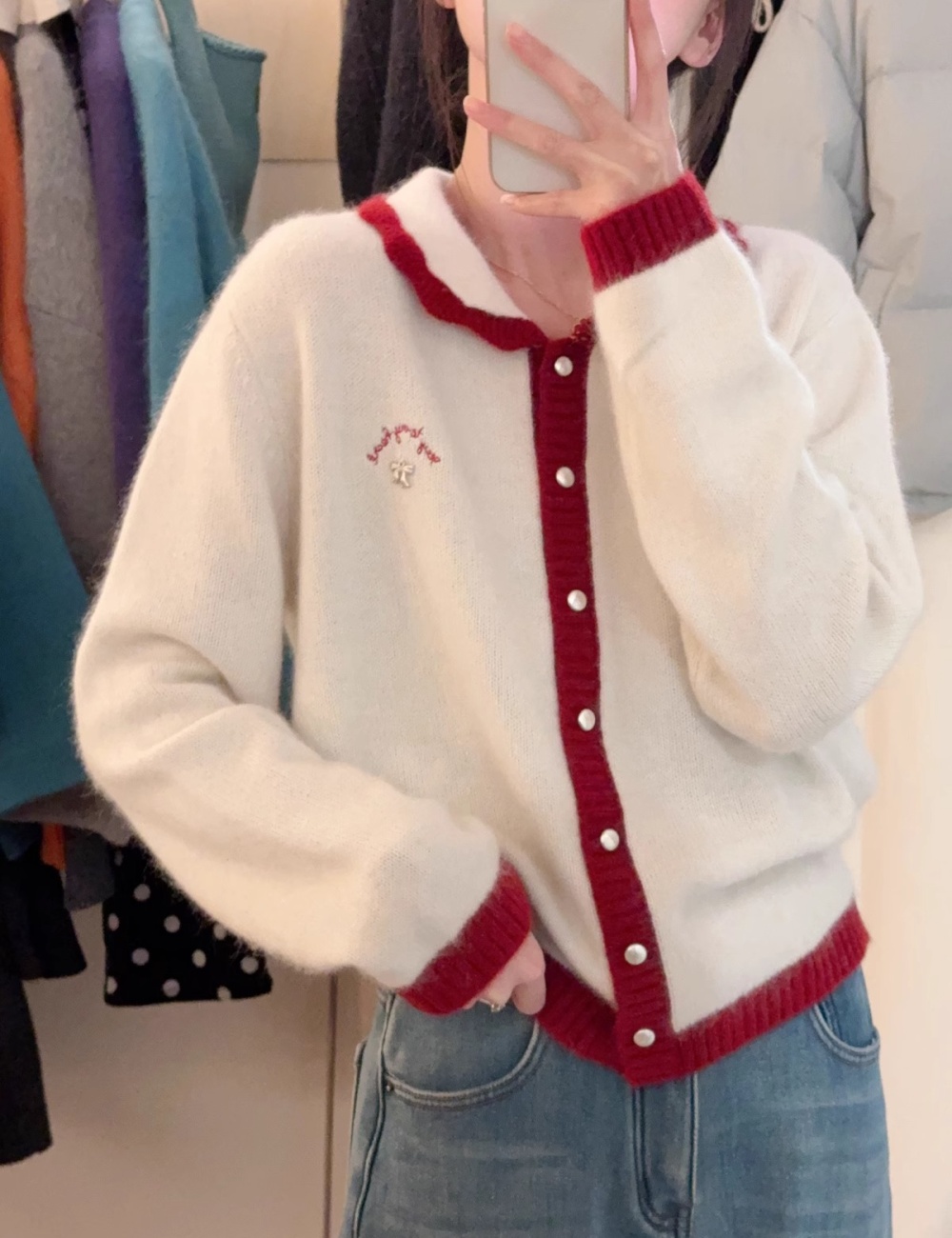 Winter letters cardigan embroidery small lapel coat for women