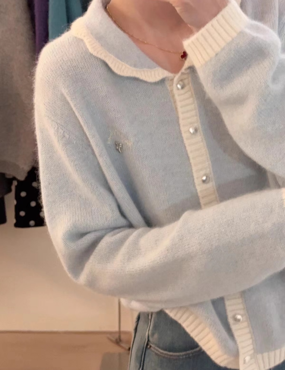 Winter letters cardigan embroidery small lapel coat for women