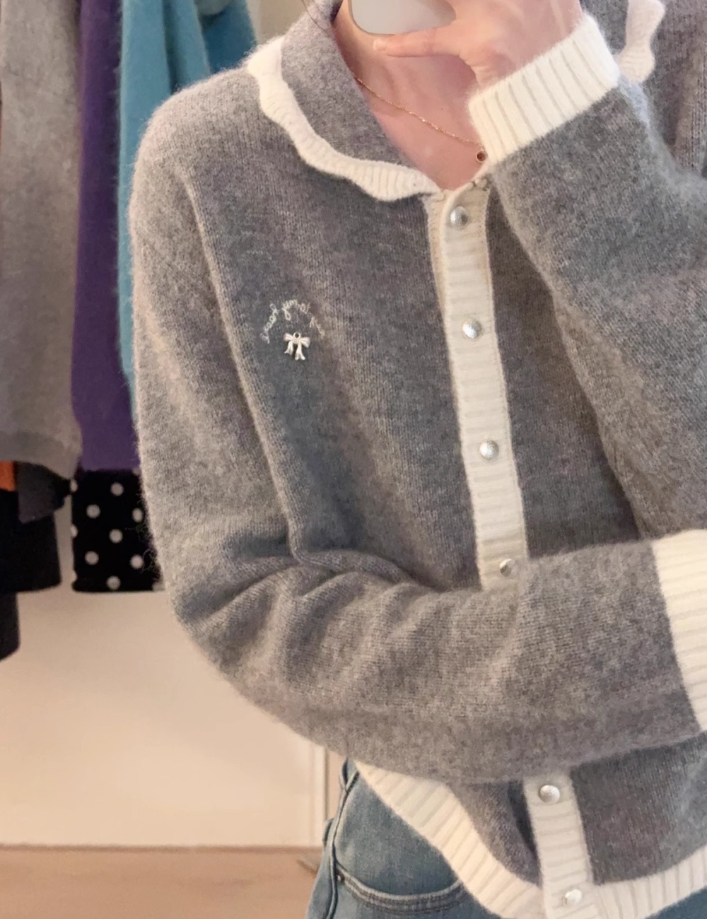 Winter letters cardigan embroidery small lapel coat for women