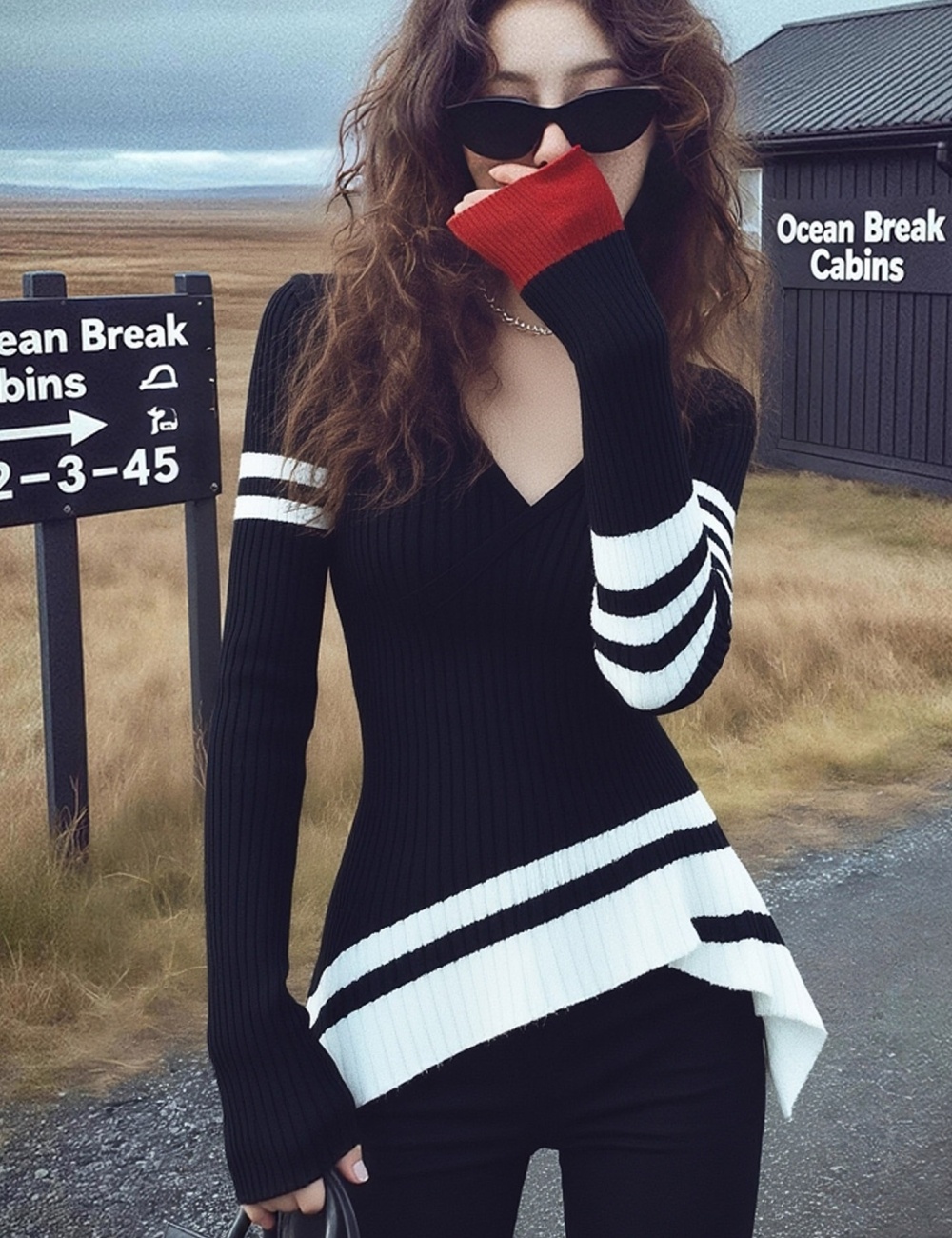 Irregular unique black tops temperament autumn sweater