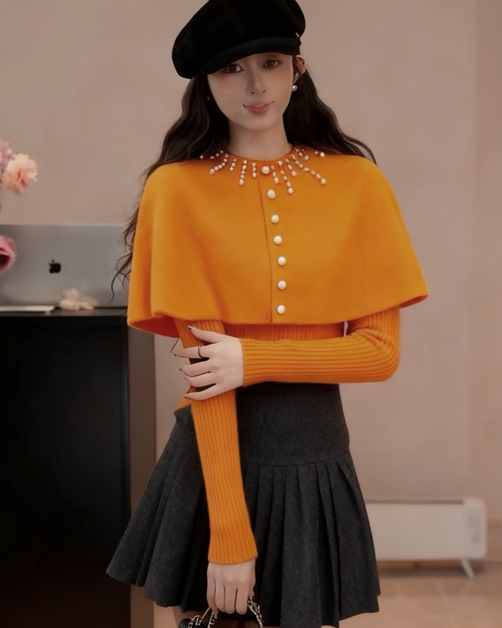 Loose shawl France style cloak 2pcs set for women