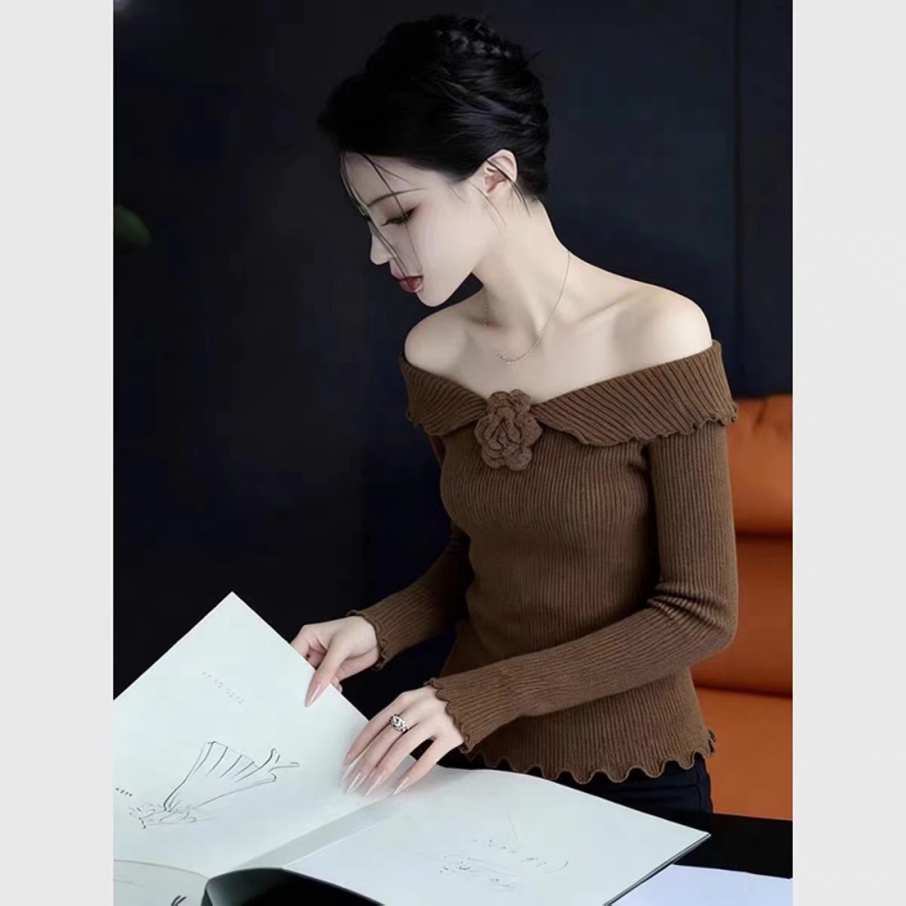 Autumn and winter tops flat shoulder sweater for women