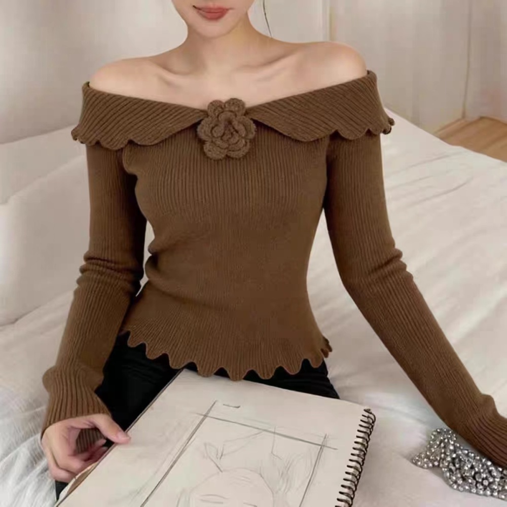 Autumn and winter tops flat shoulder sweater for women