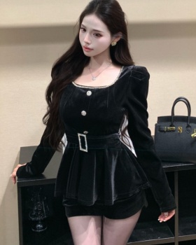 France style temperament slim short rhinestone tops a set