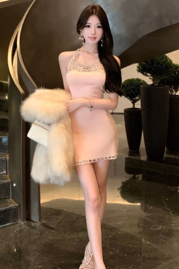 Spicegirl temperament banquet sexy rhinestone short dress