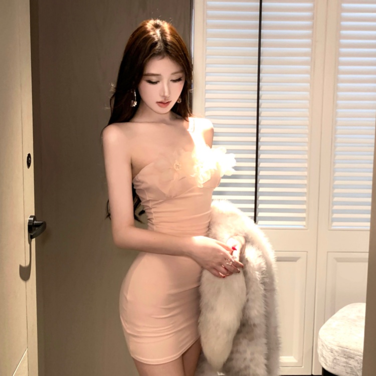 Package hip splice short flowers enticement wrapped chest dress