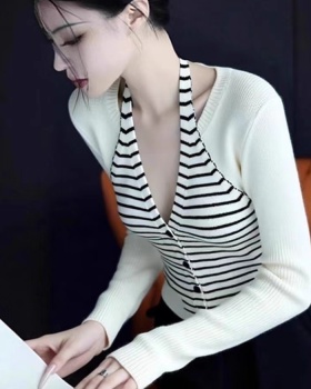 Unique Pseudo-two tops stripe autumn sweater for women