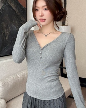 Enticement slim T-shirt autumn thermal fixed belt