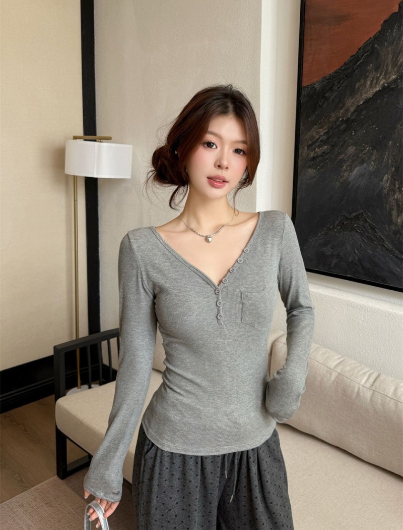 Enticement slim T-shirt autumn thermal fixed belt