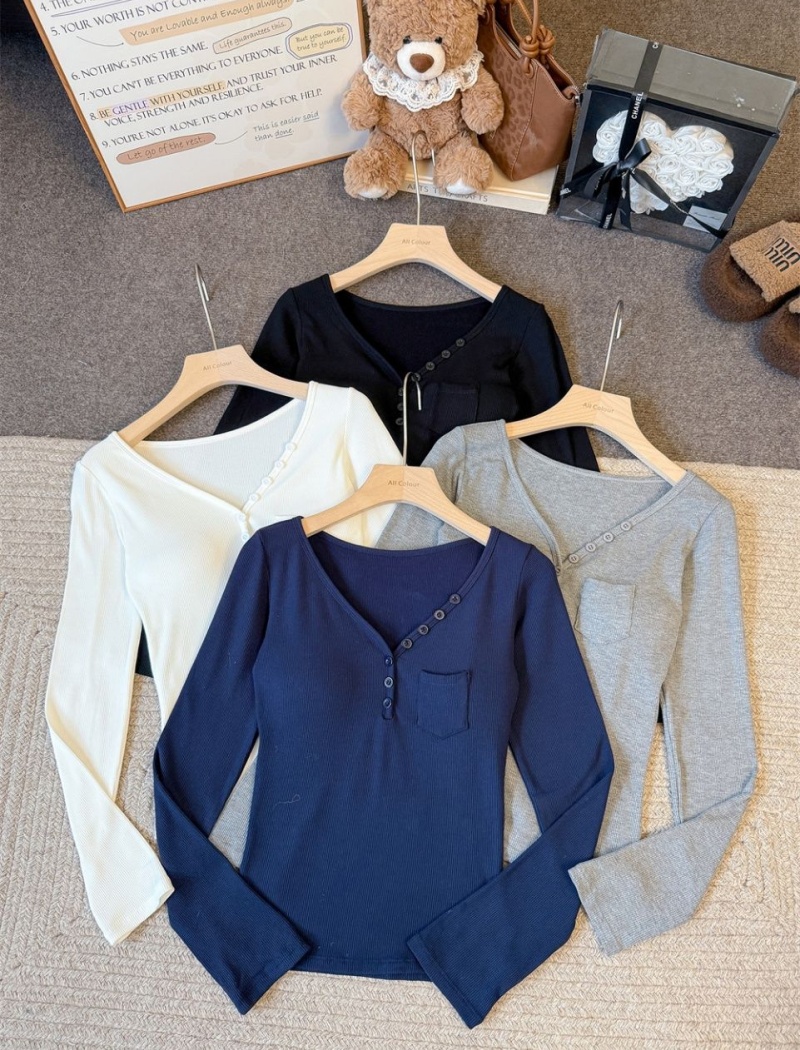 Enticement slim T-shirt autumn thermal fixed belt