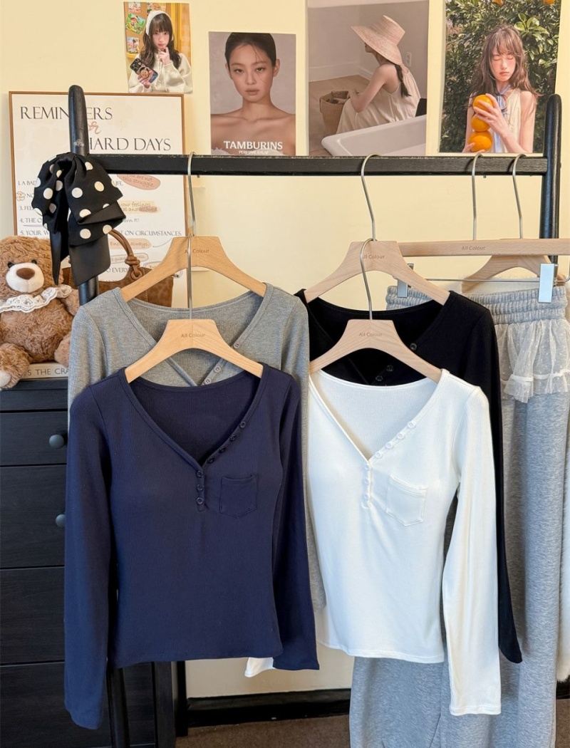 Enticement slim T-shirt autumn thermal fixed belt