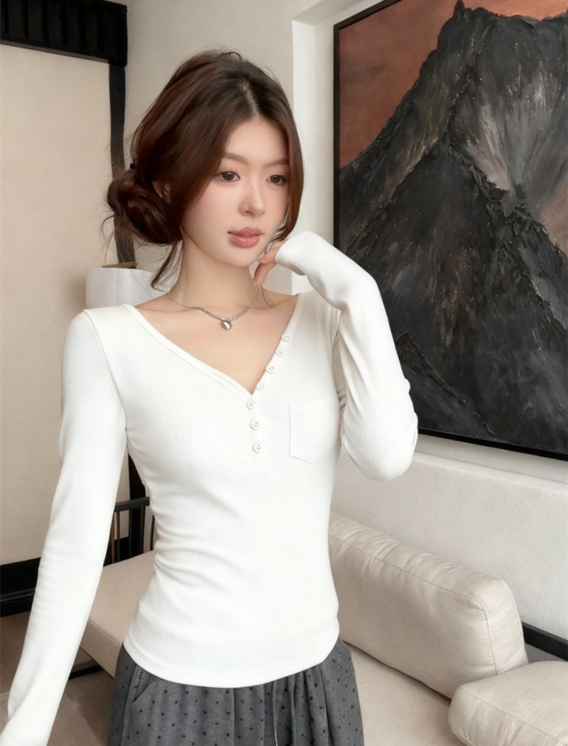 Enticement slim T-shirt autumn thermal fixed belt