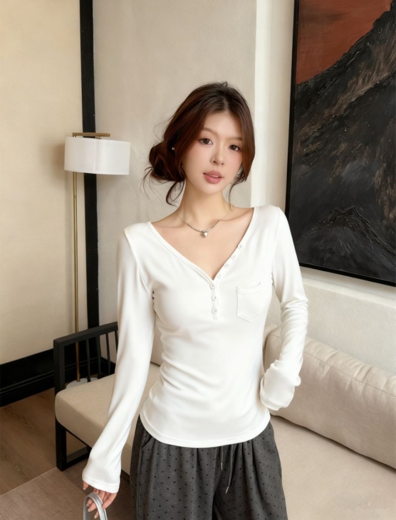Enticement slim T-shirt autumn thermal fixed belt