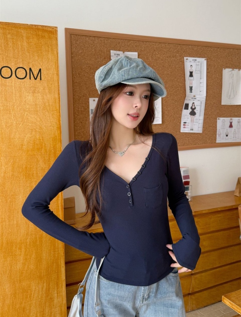 Enticement slim T-shirt autumn thermal fixed belt