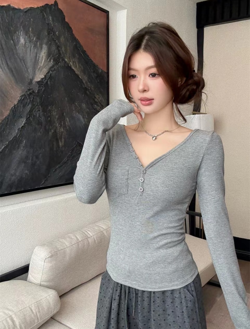 Enticement slim T-shirt autumn thermal fixed belt