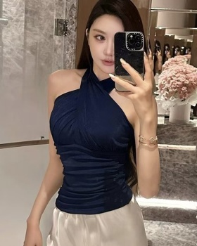 Halter cross slim tops thermal chest pad sueding vest