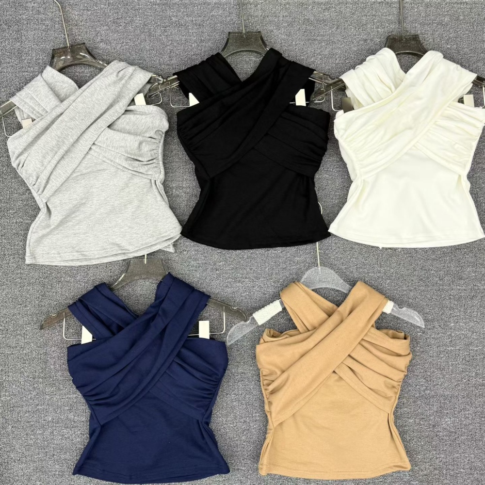 Halter cross slim tops thermal chest pad sueding vest