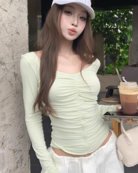 Autumn long sleeve T-shirt all-match fold fixed belt