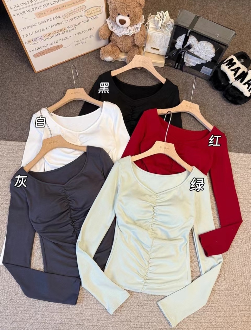 Autumn long sleeve T-shirt all-match fold fixed belt