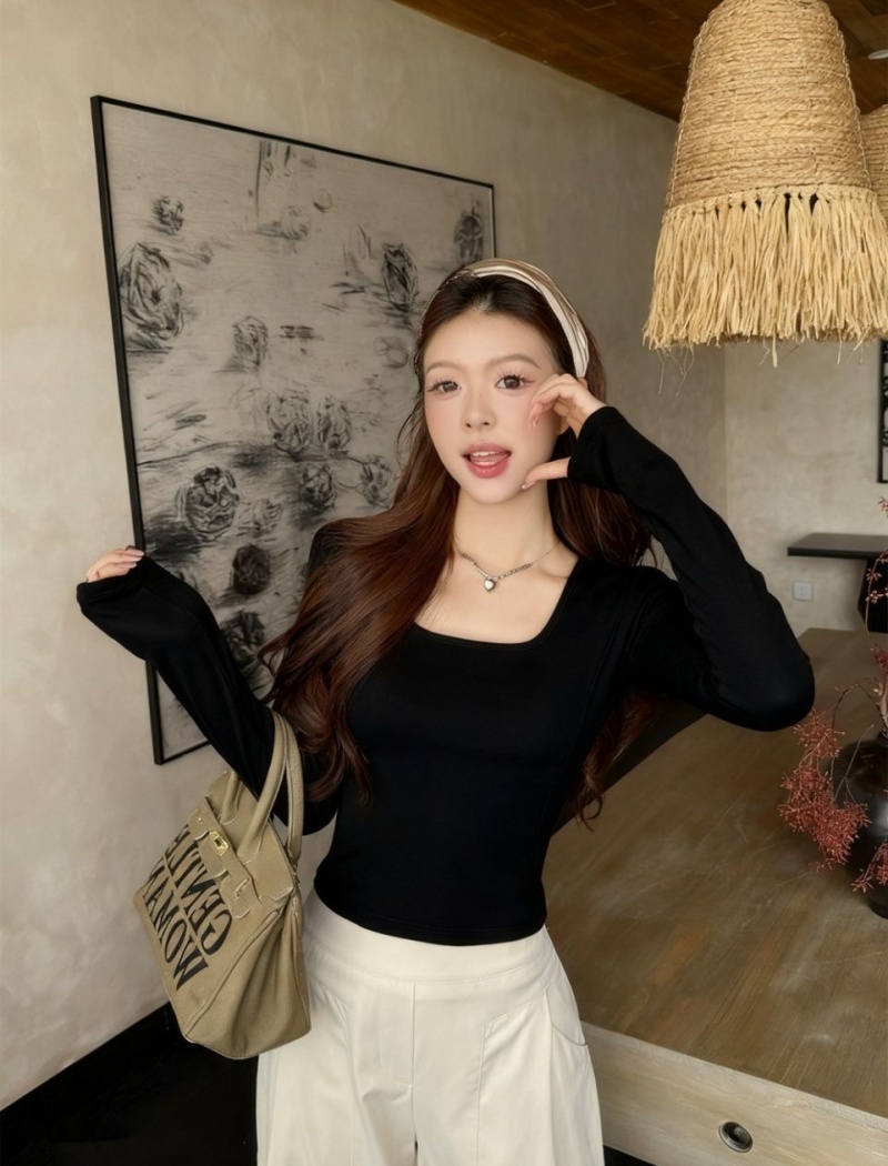 U-neck all-match long sleeve integrated slim T-shirt