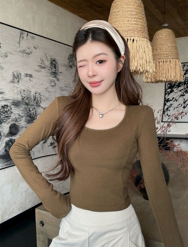 U-neck all-match long sleeve integrated slim T-shirt