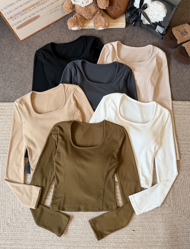 U-neck all-match long sleeve integrated slim T-shirt