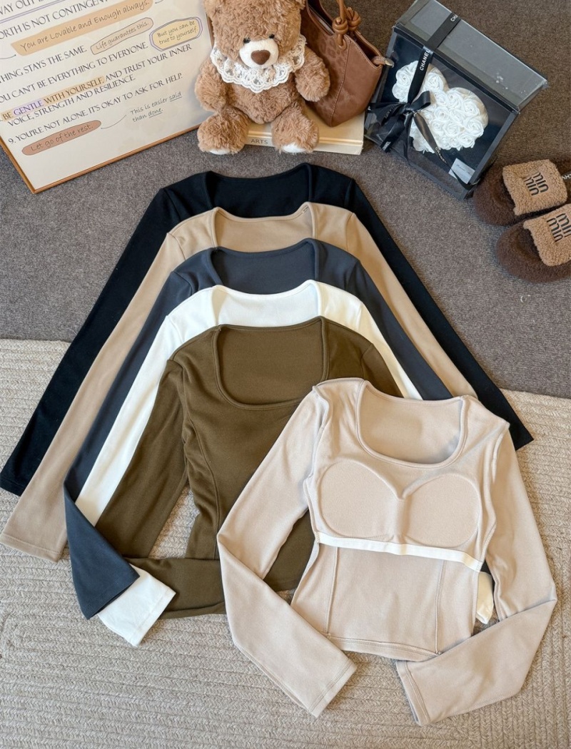 U-neck all-match long sleeve integrated slim T-shirt