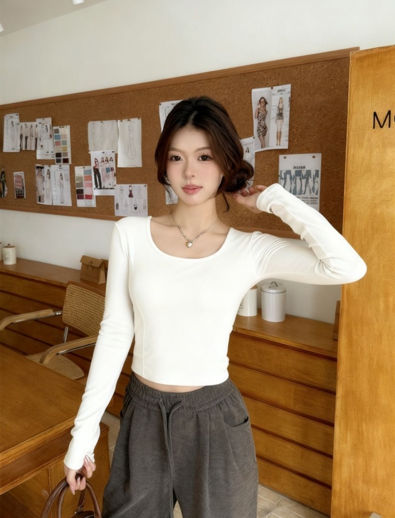 U-neck all-match long sleeve integrated slim T-shirt