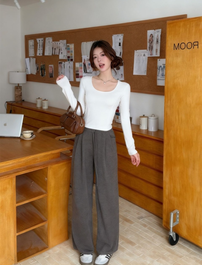 U-neck all-match long sleeve integrated slim T-shirt