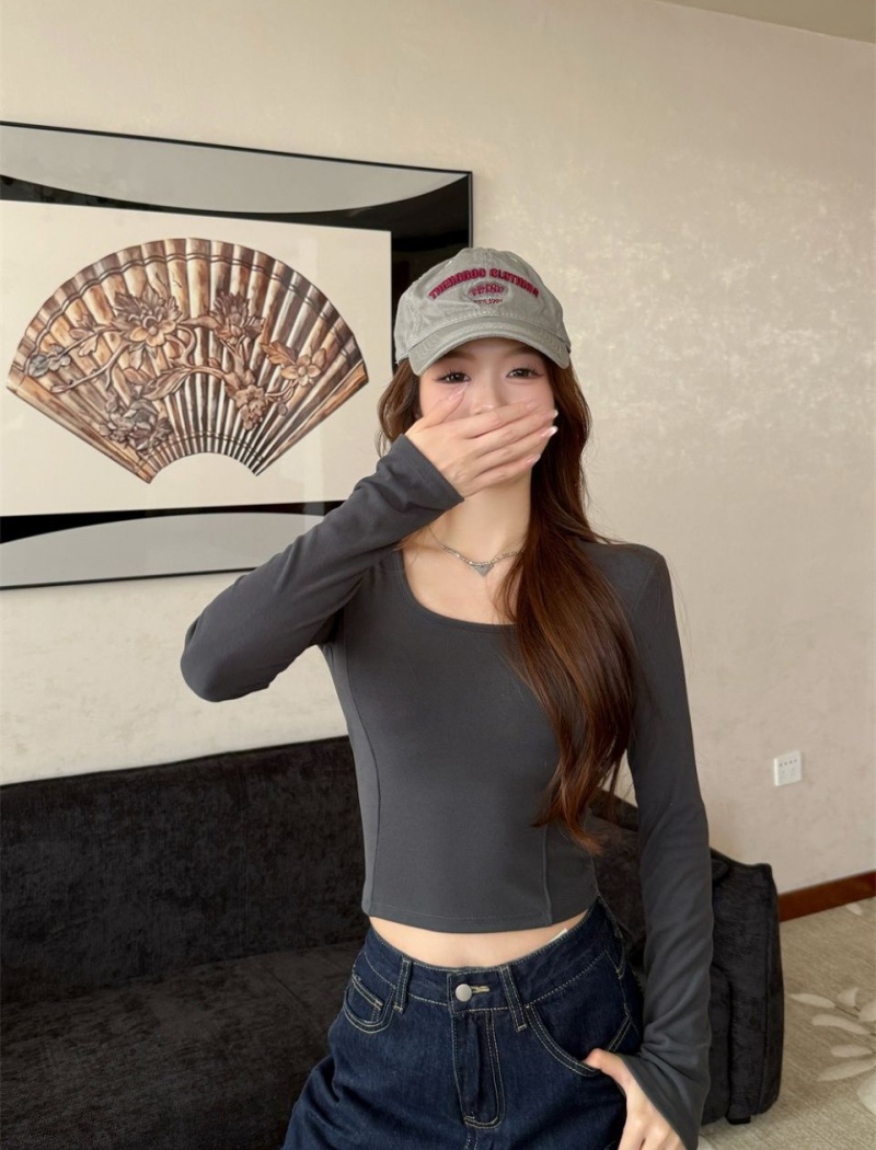 U-neck all-match long sleeve integrated slim T-shirt