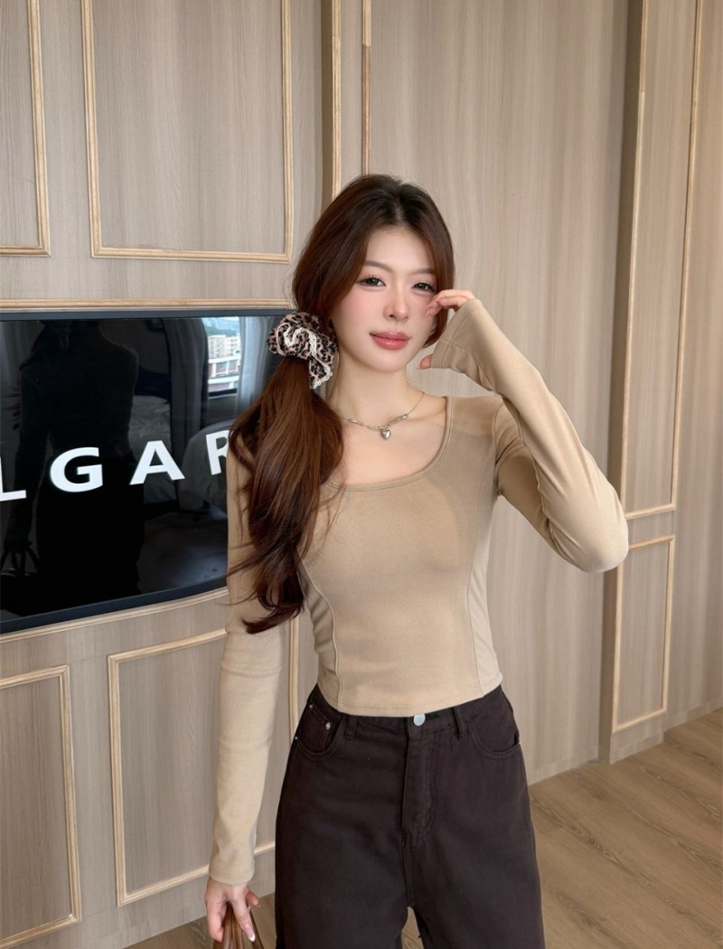 U-neck all-match long sleeve integrated slim T-shirt