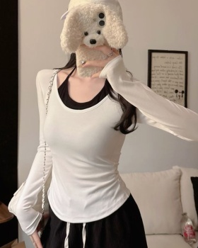 Pseudo-two chest pad T-shirt bandage fixed belt for women