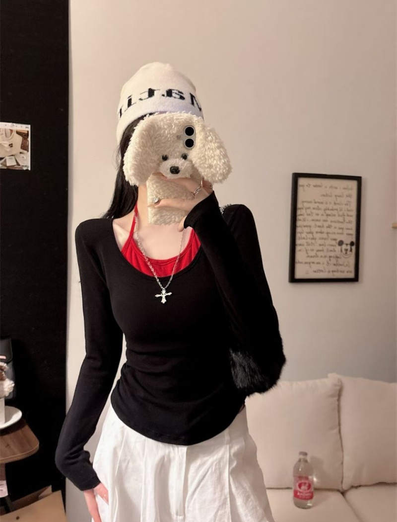 Pseudo-two chest pad T-shirt bandage fixed belt for women