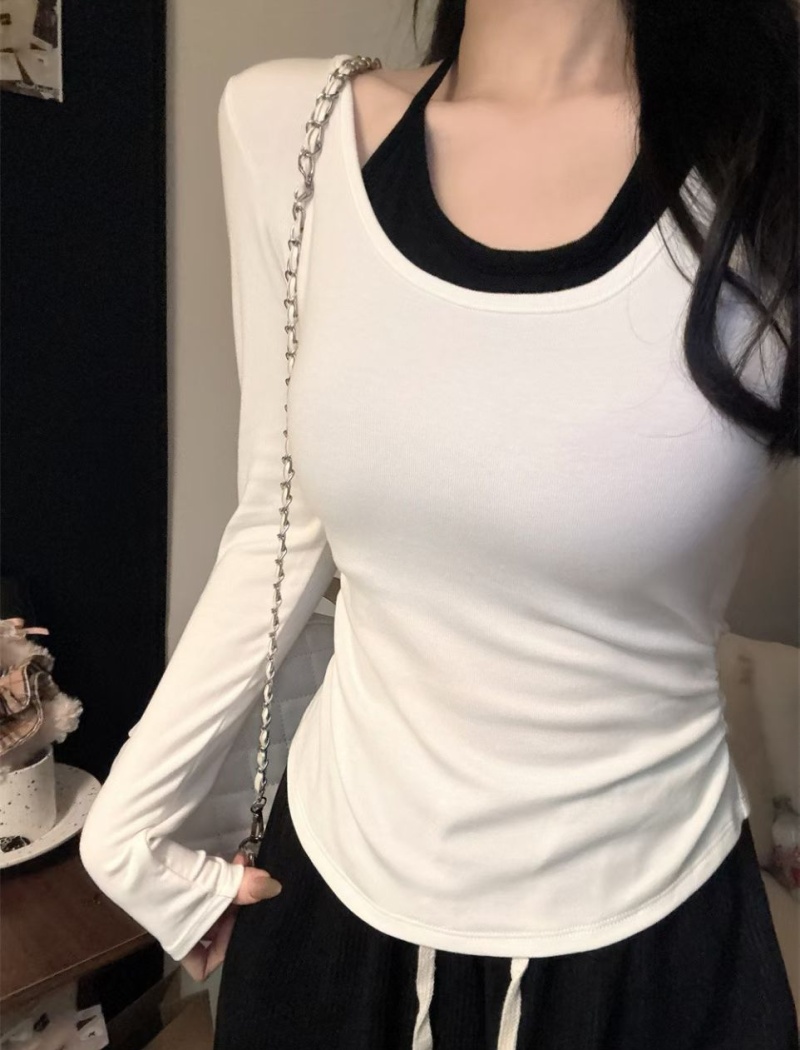 Pseudo-two chest pad T-shirt bandage fixed belt for women
