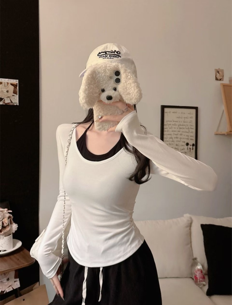Pseudo-two chest pad T-shirt bandage fixed belt for women
