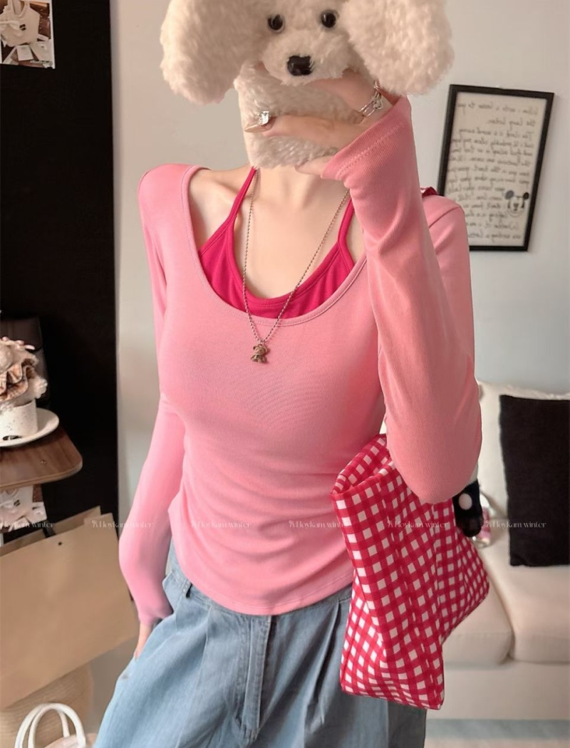 Pseudo-two chest pad T-shirt bandage fixed belt for women