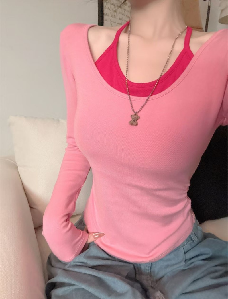 Pseudo-two chest pad T-shirt bandage fixed belt for women