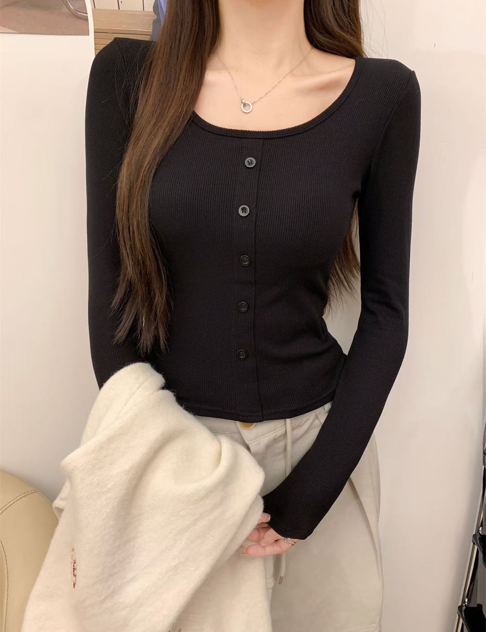 Enticement slim bottoming shirt integrated T-shirt for women