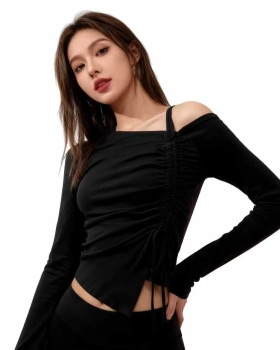 Irregular strapless spicegirl T-shirt autumn niche tops for women