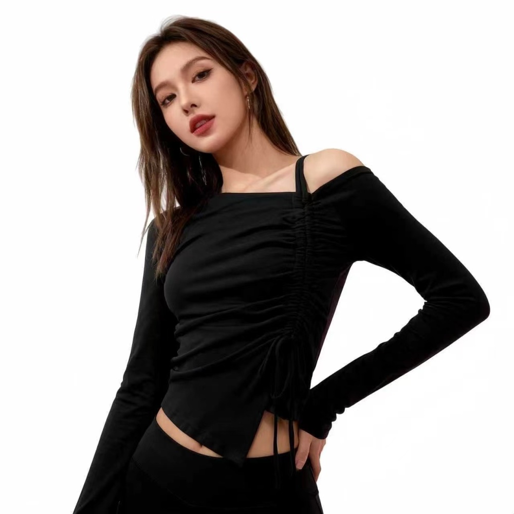 Irregular strapless spicegirl T-shirt autumn niche tops for women