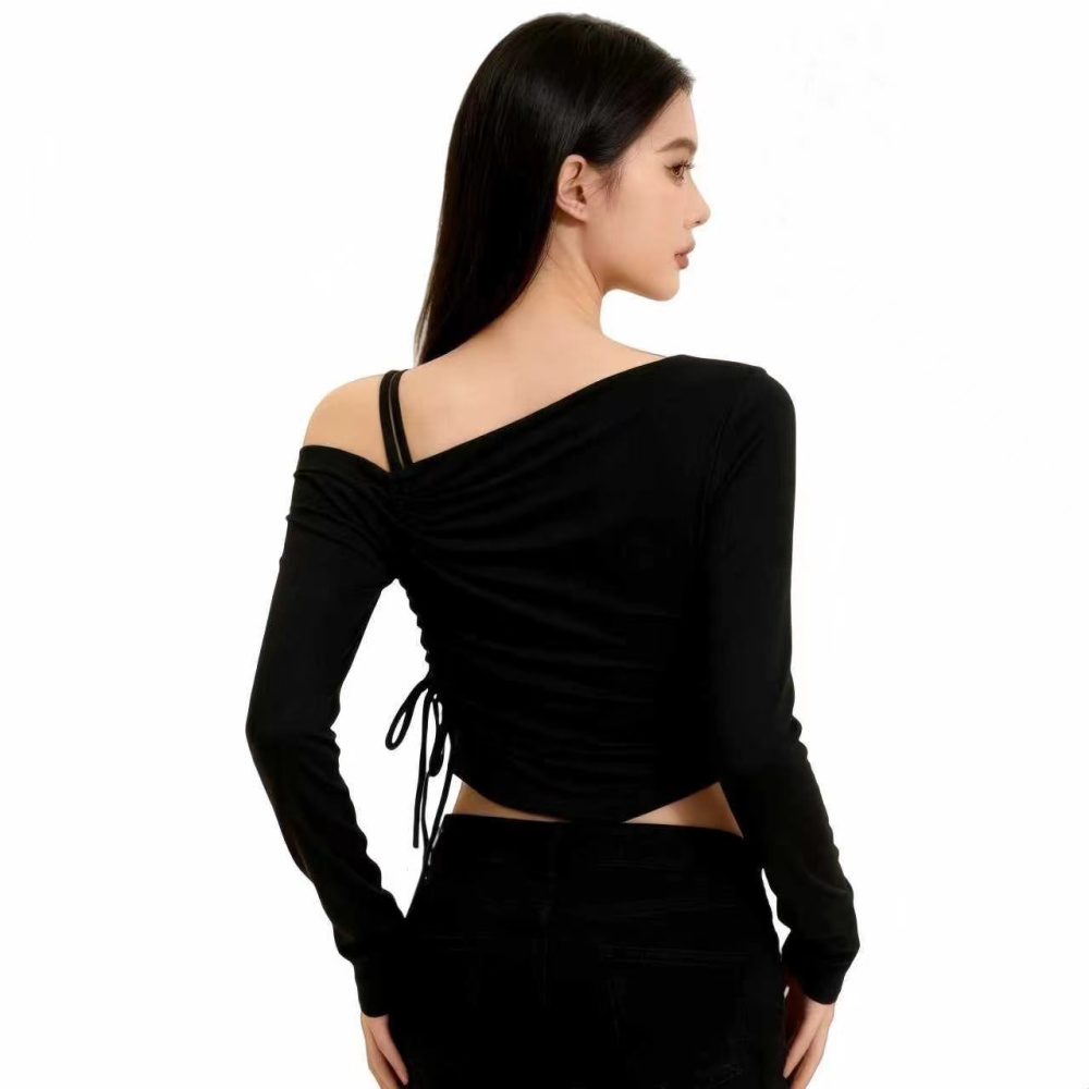 Irregular strapless spicegirl T-shirt autumn niche tops for women